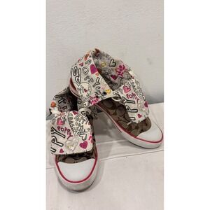 Coach Poppy Bonney High Top Sneakers Brown Monogram Pink Fold Down Q5591 8.5B